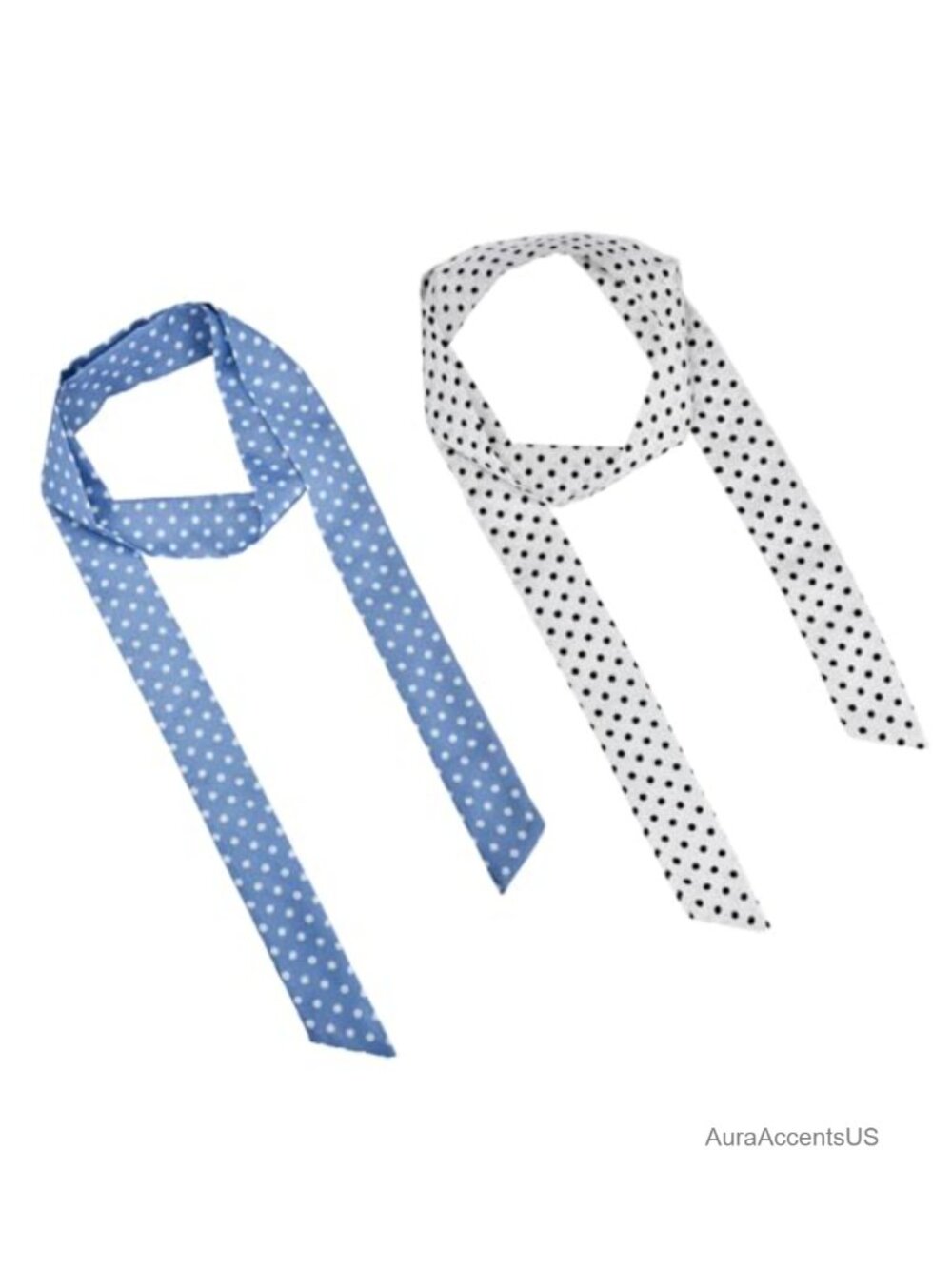 YALLNASL Long Skinny Polka Dot Scarves Silk Cloth Neckerchief Hair Bag Accessory